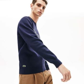 Lacoste Lettering Print Cotton Heritage Sweater - Svetr Pánské Tmavě Blankyt Blankyt / Zelene | CZ-f